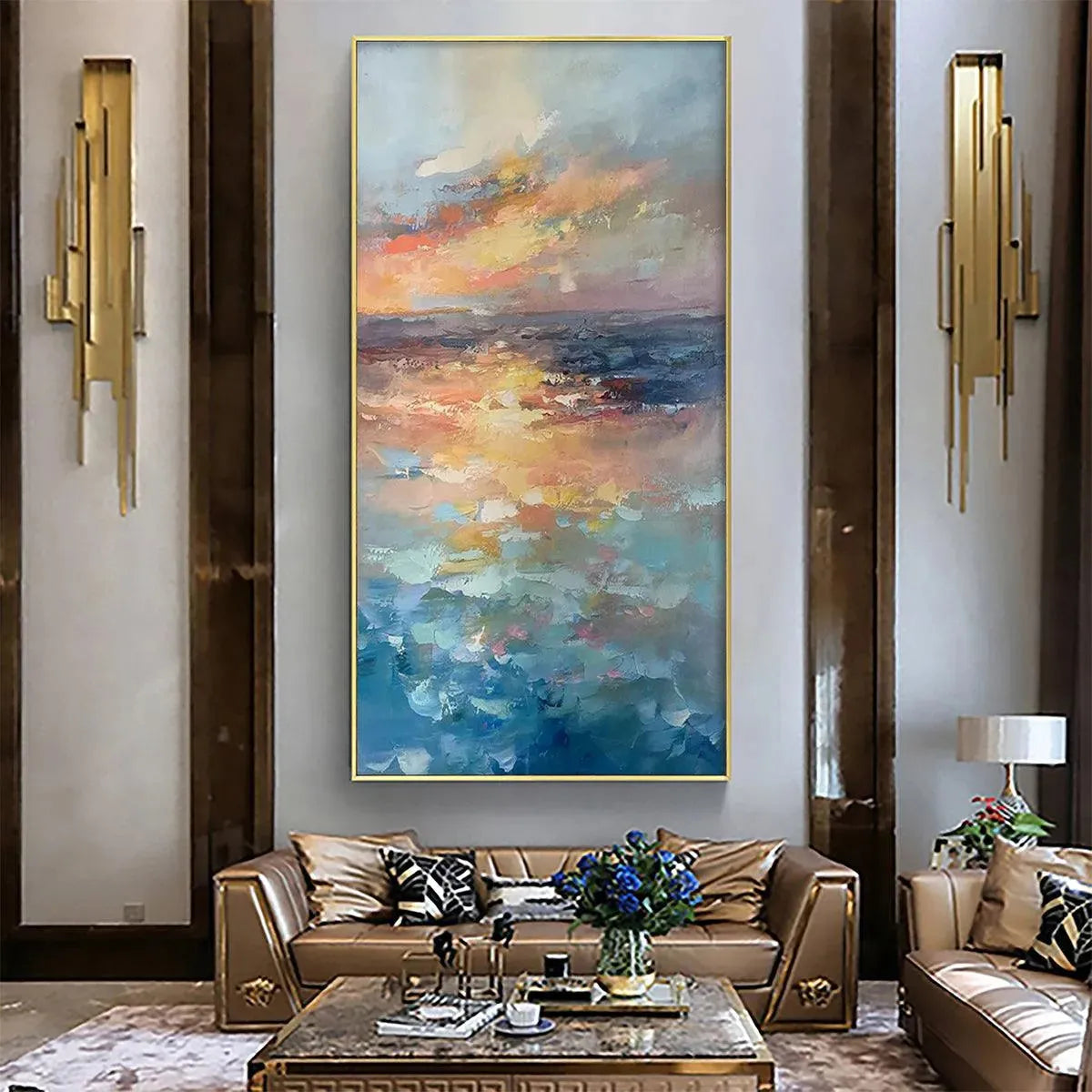 GOLDEN HOUR SEASCAPE: Ocean Painting, Sunset Wall Art, Impasto Texture, Vertical Canvas - Image 2