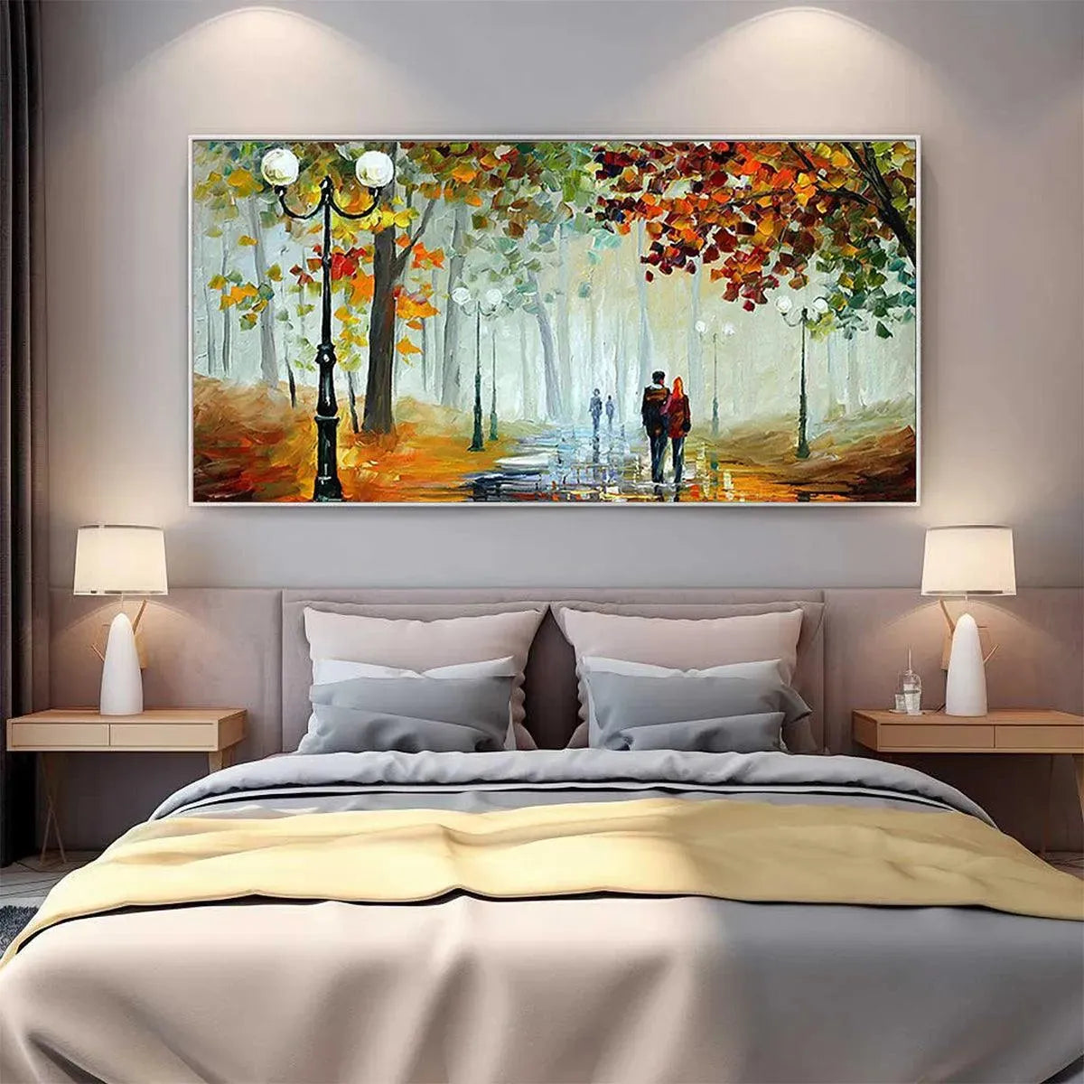 AUTUMN PARK STROLL: Romantic Park Landscape Painting, Horizontal Wall Art - Image 8