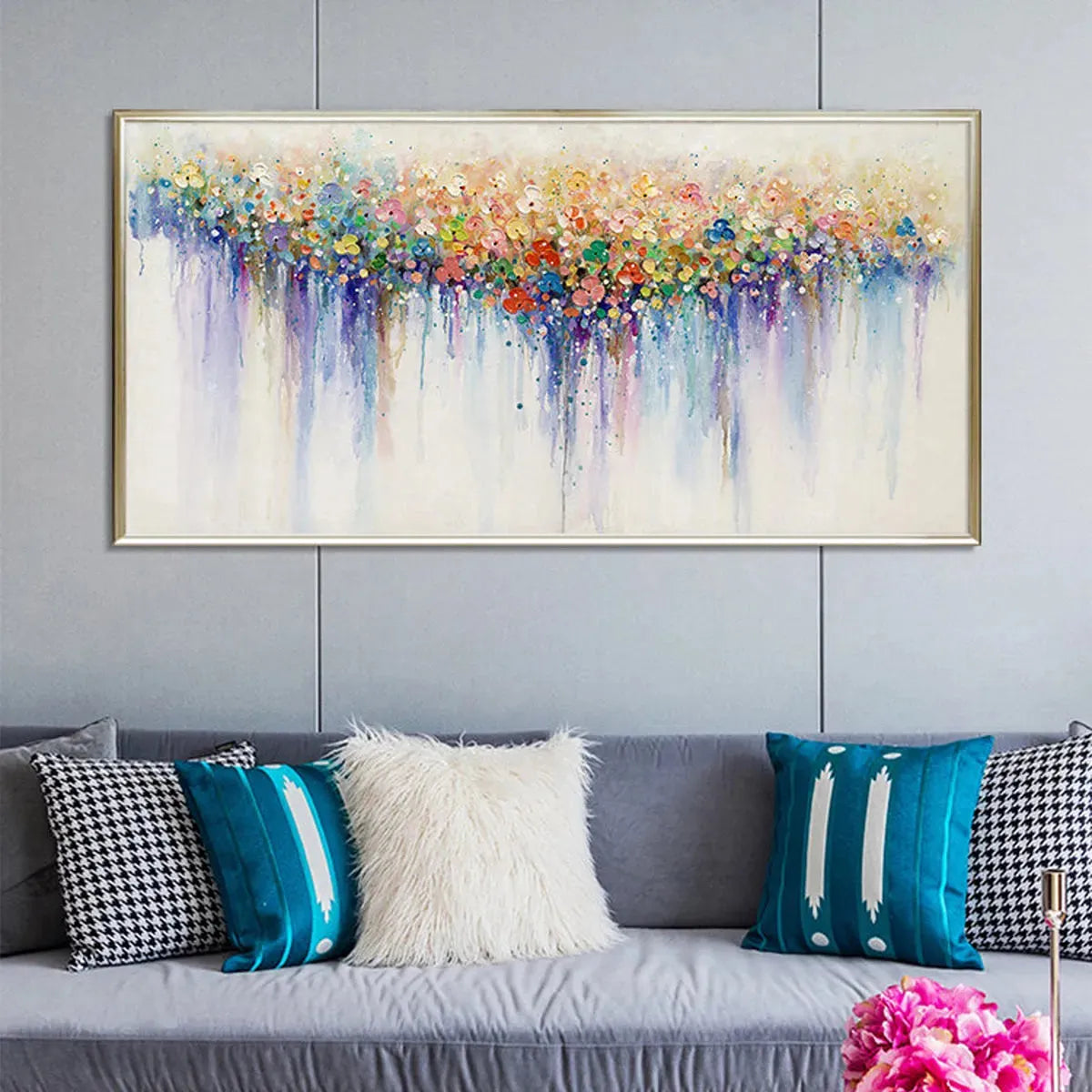 FLOWERFALL: Panoramic Abstract Floral Oil Painting with Watercolor Effect - Image 5