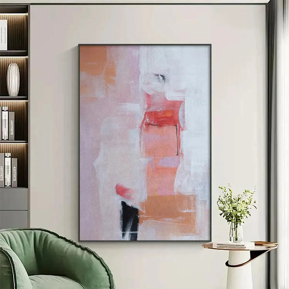 BLUSHING DAWN: Pink Abstract Painting, Textured Wall Art, Vertical Canvas, Minimalist Decor - Image 2