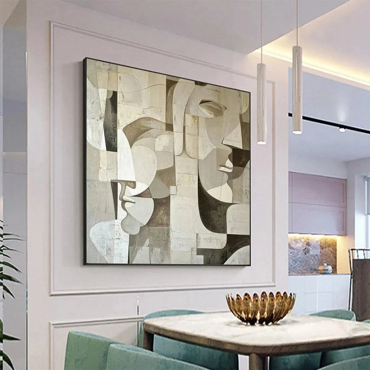 ABSTRACT FACES: Cubist Painting, Neutral Tones Wall Art, Square Canvas Art, Modern Decor - Image 4