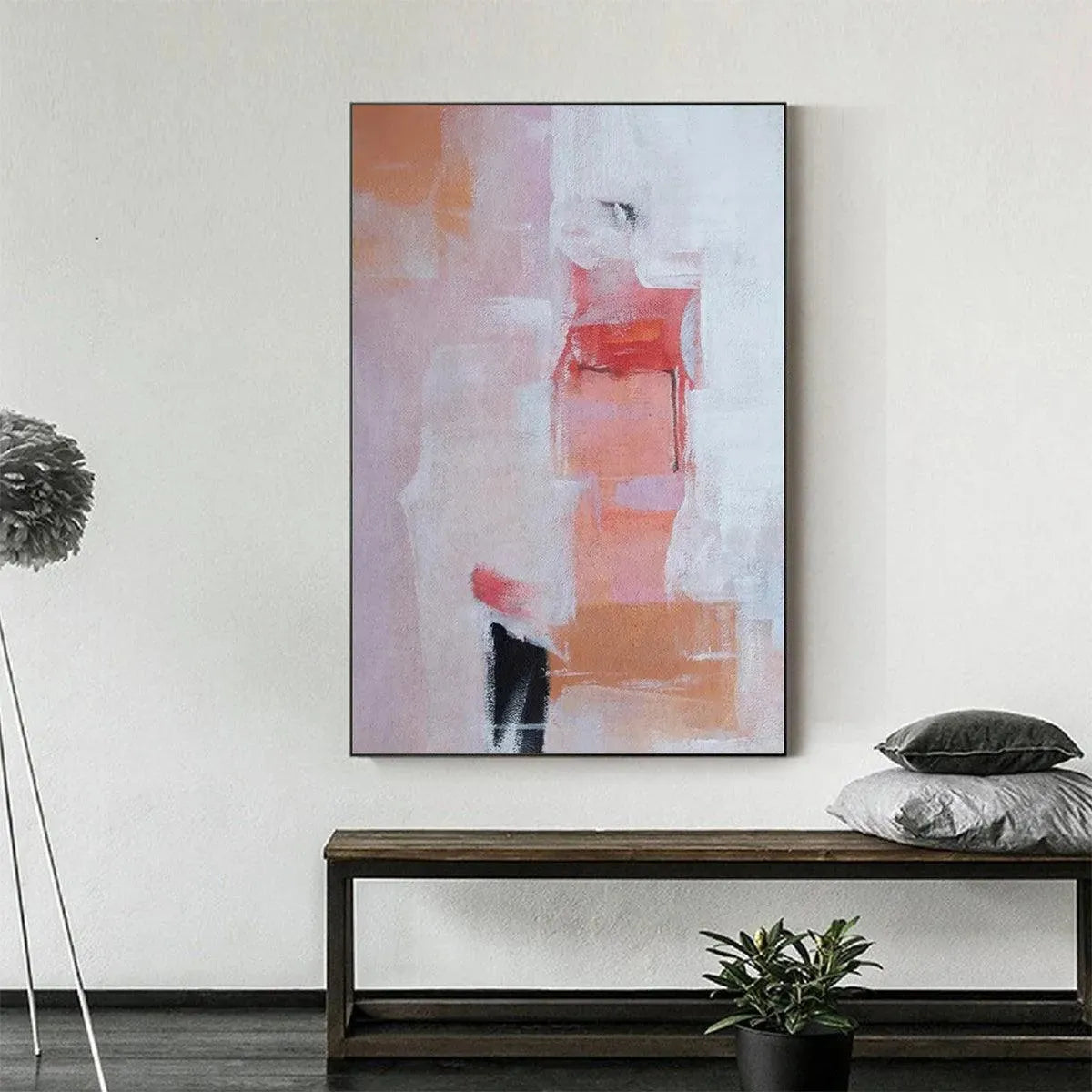 BLUSHING DAWN: Pink Abstract Painting, Textured Wall Art, Vertical Canvas, Minimalist Decor - Image 4
