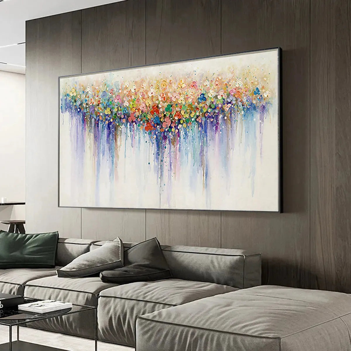 FLOWERFALL: Panoramic Abstract Floral Oil Painting with Watercolor Effect - Image 8