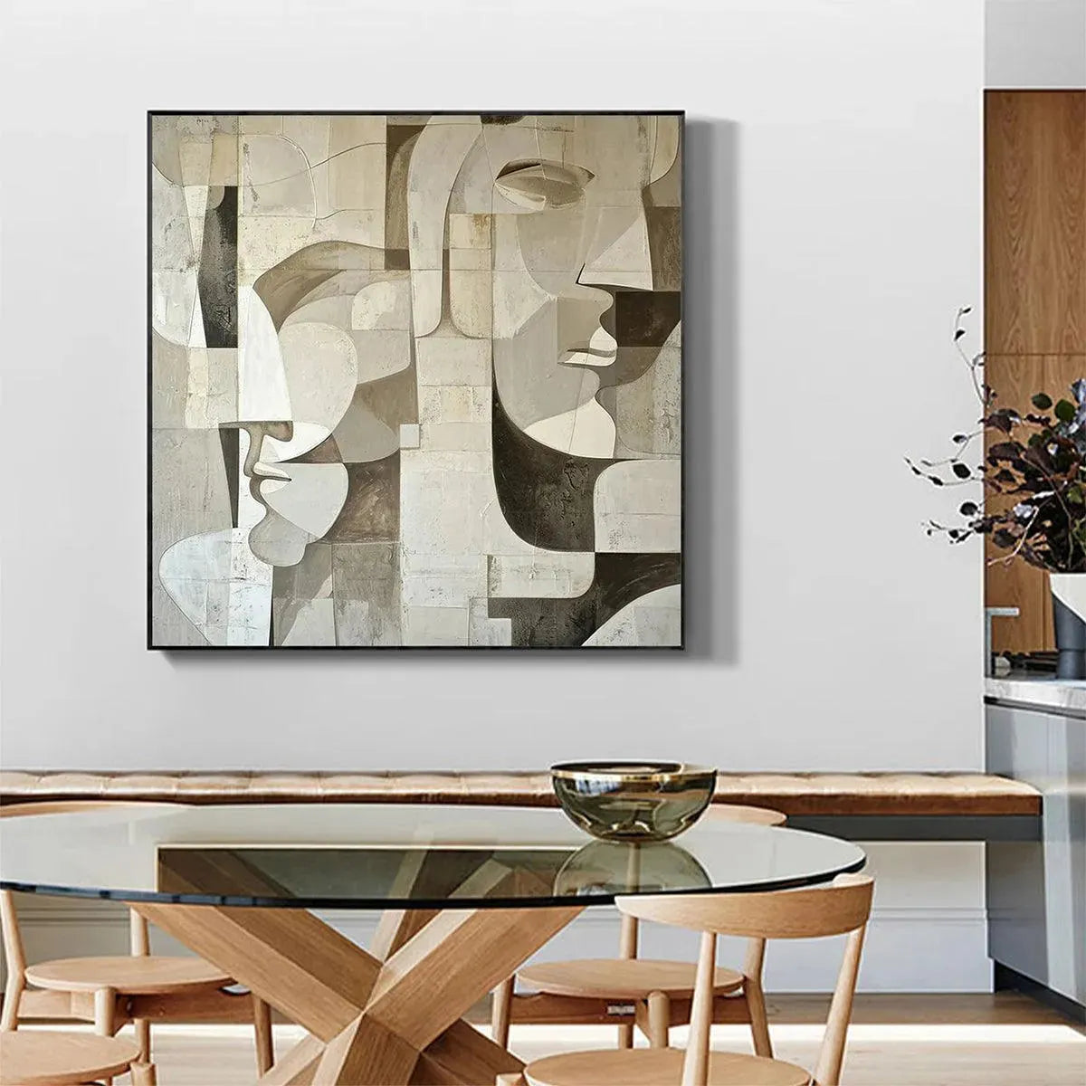 ABSTRACT FACES: Cubist Painting, Neutral Tones Wall Art, Square Canvas Art, Modern Decor - Image 5