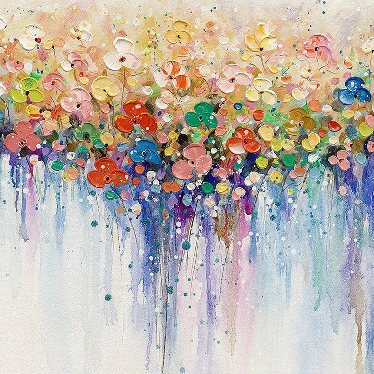 FLOWERFALL: Panoramic Abstract Floral Oil Painting with Watercolor Effect - Image 3