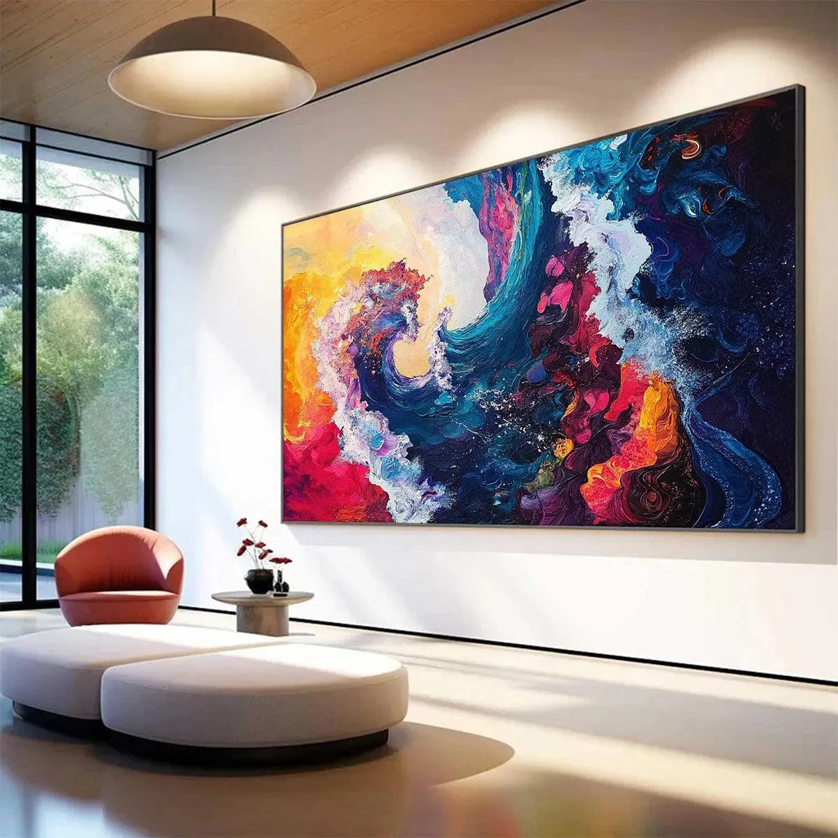CHROMATIC CREST: Colorful Abstract Wave Oil Painting - Image 3