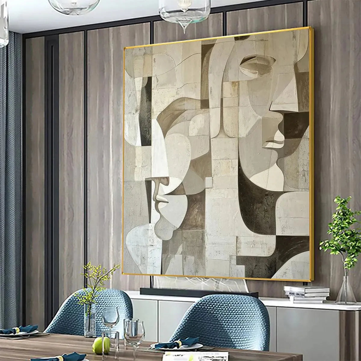 ABSTRACT FACES: Cubist Painting, Neutral Tones Wall Art, Square Canvas Art, Modern Decor - Image 8