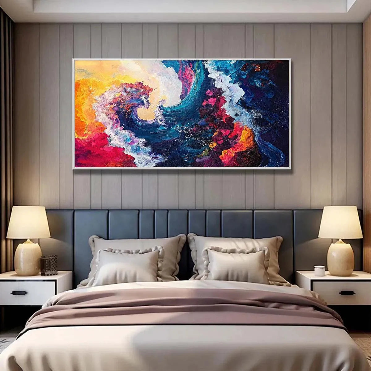 CHROMATIC CREST: Colorful Abstract Wave Oil Painting - Image 5