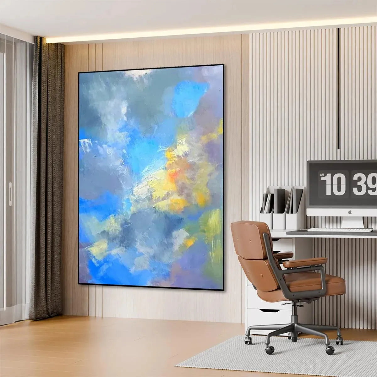 SKYSCAPE SERENADE: Abstract Painting, Blue and Yellow Wall Art, Textured Canvas, Vertical - Image 7