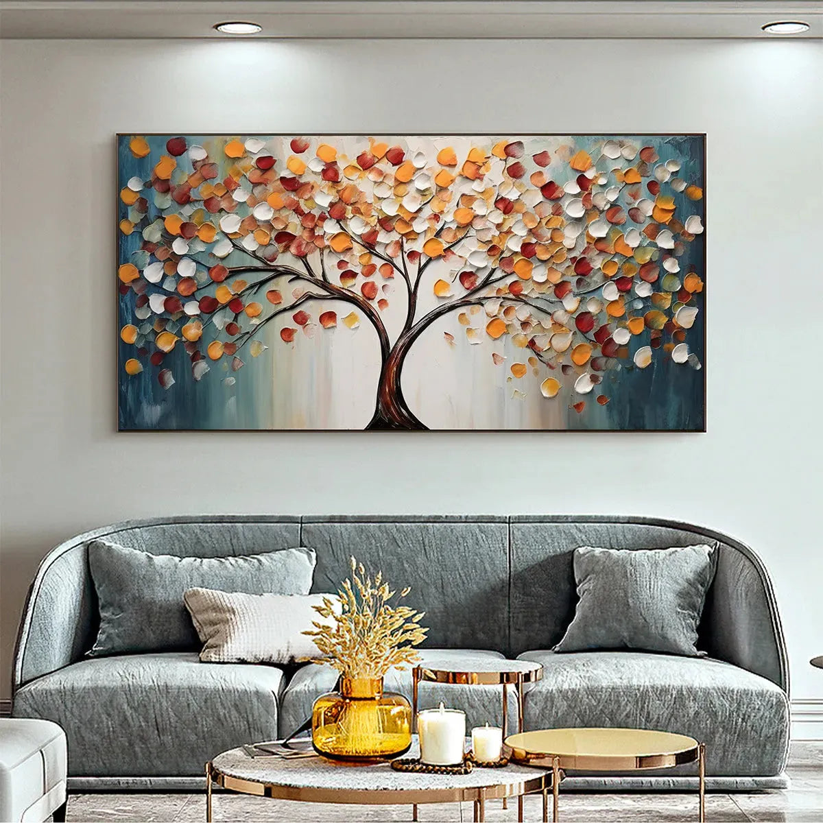 GOLDEN TREE OF LIFE: Panoramic Impasto Tree Painting, Textured Wall Art, Colorful, Living Room - Image 4