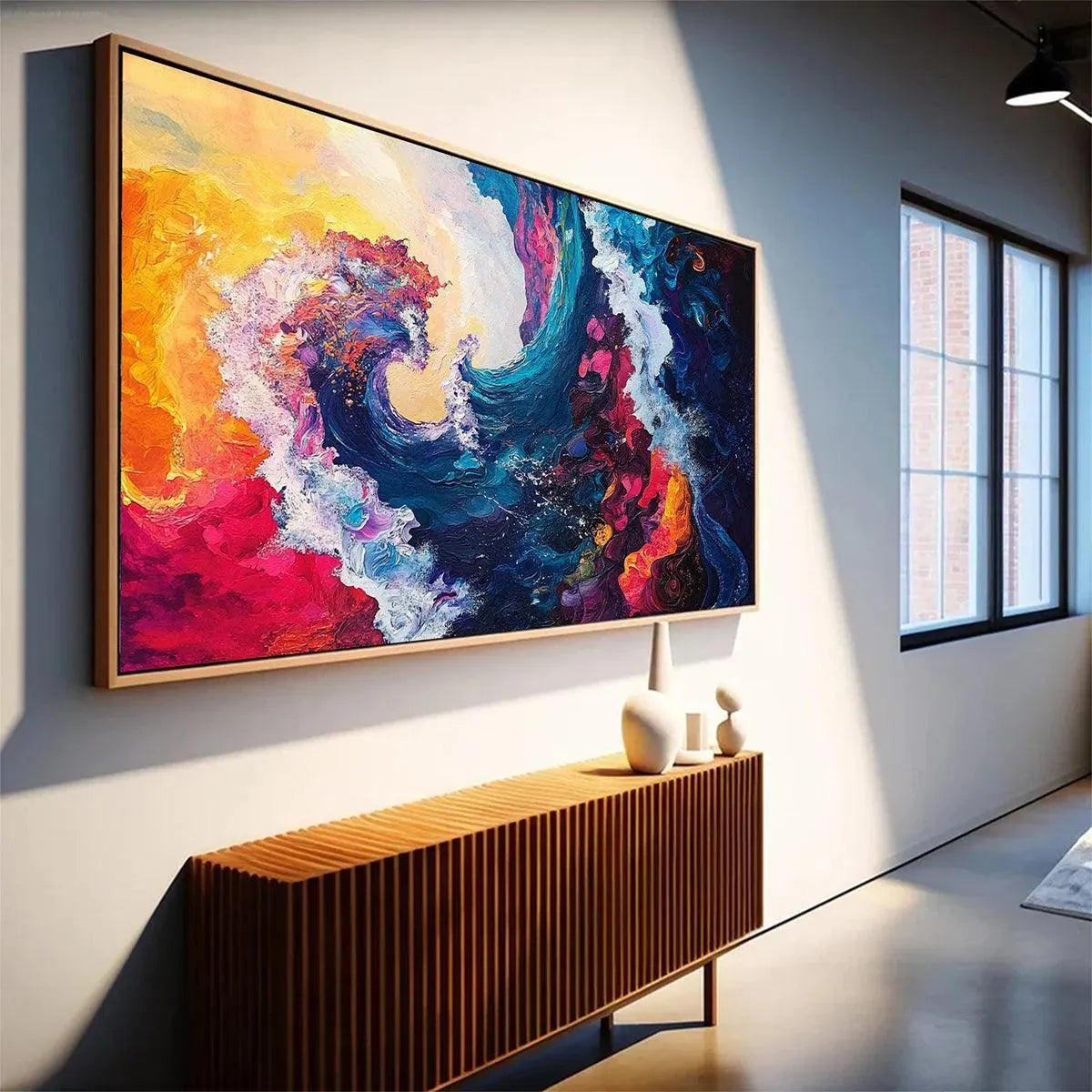 CHROMATIC CREST: Colorful Abstract Wave Oil Painting - Image 7