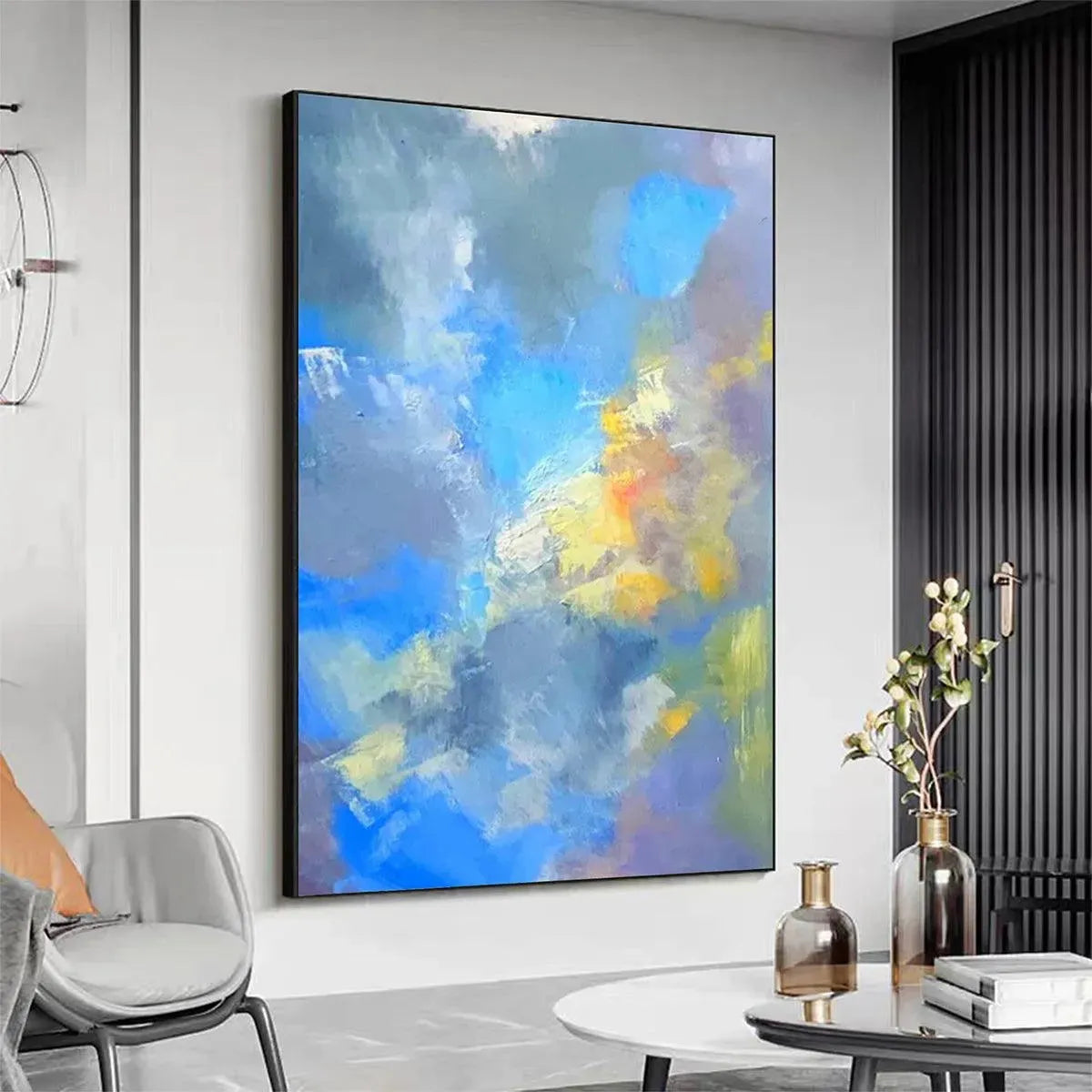 SKYSCAPE SERENADE: Abstract Painting, Blue and Yellow Wall Art, Textured Canvas, Vertical - Image 4