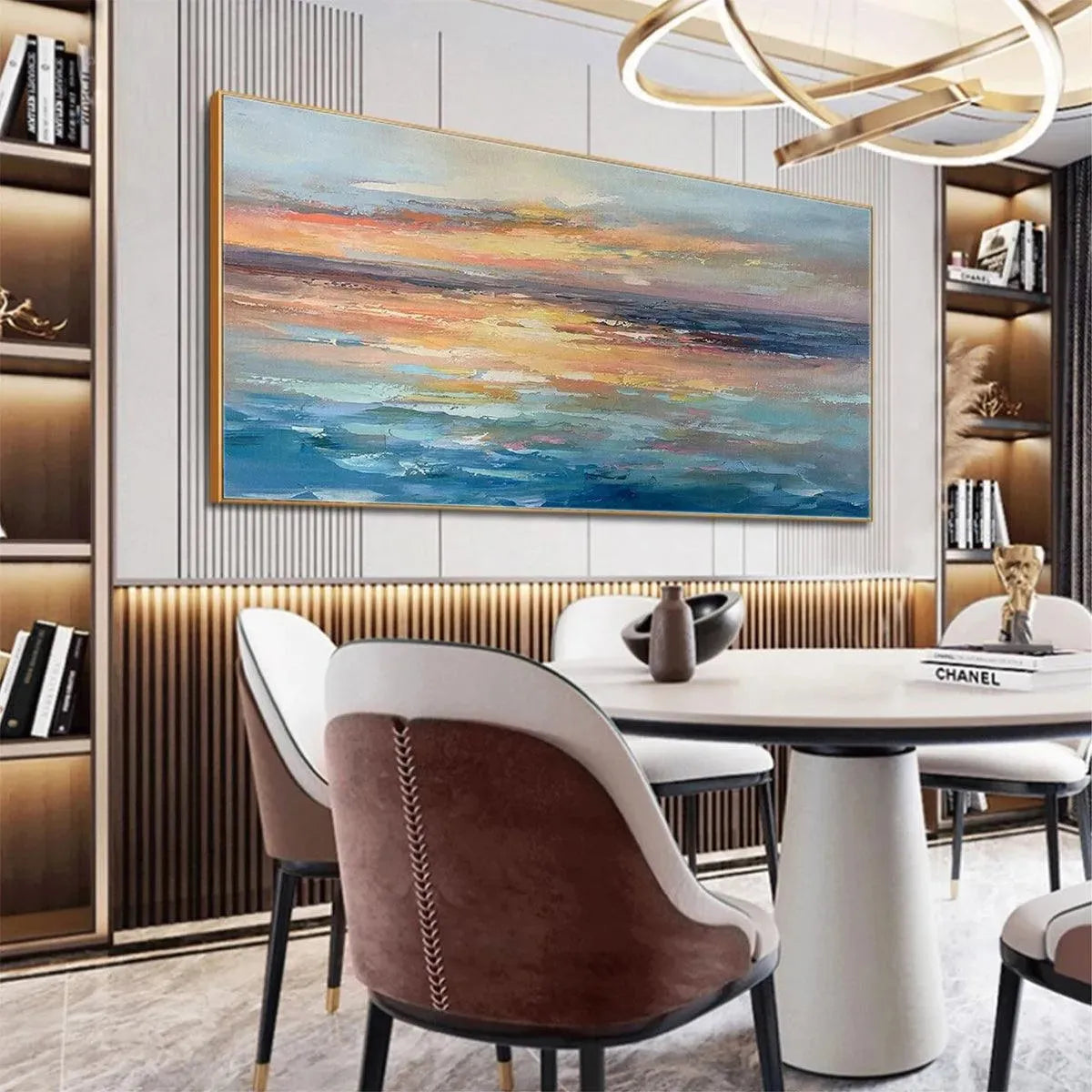 SERENE SUNSET: Panoramic Seascape Painting, Textured Wall Art, Horizontal Canvas, Beach Decor - Image 5