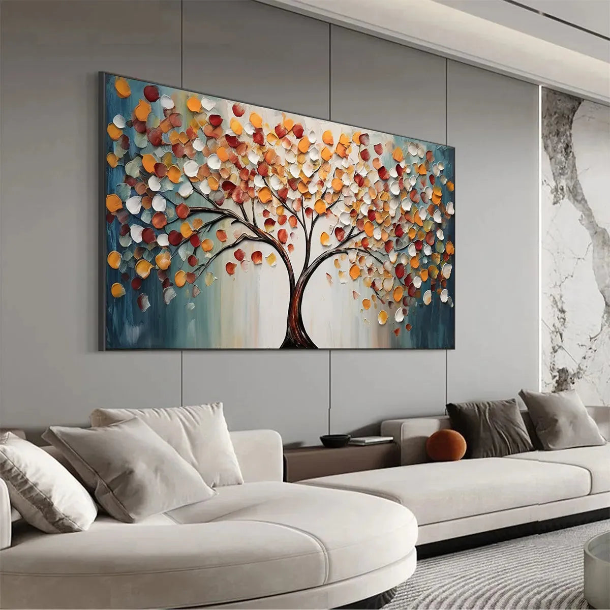 GOLDEN TREE OF LIFE: Panoramic Impasto Tree Painting, Textured Wall Art, Colorful, Living Room - Image 7