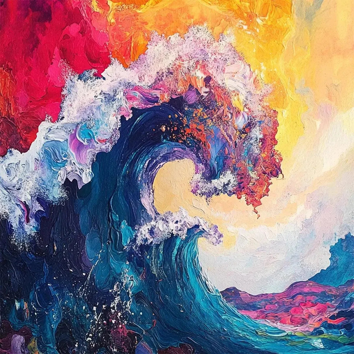 CHROMATIC CREST: Colorful Abstract Wave Oil Painting - Image 4