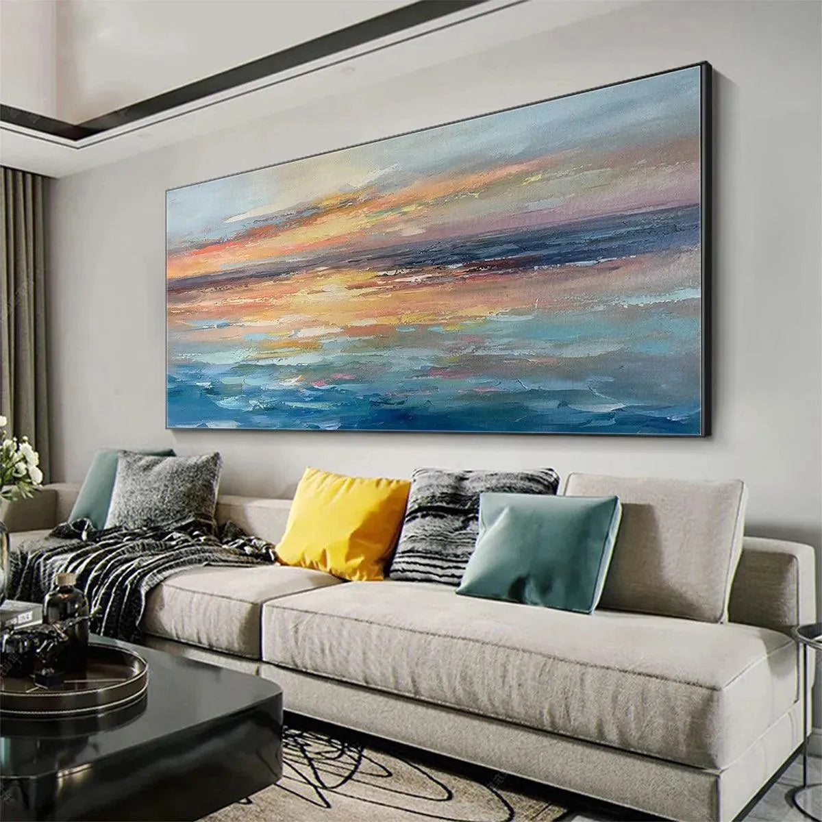 SERENE SUNSET: Panoramic Seascape Painting, Textured Wall Art, Horizontal Canvas, Beach Decor - Image 7