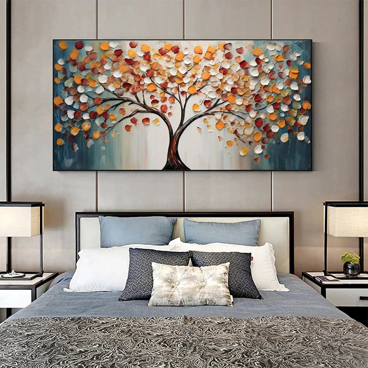 GOLDEN TREE OF LIFE: Panoramic Impasto Tree Painting, Textured Wall Art, Colorful, Living Room - Image 8