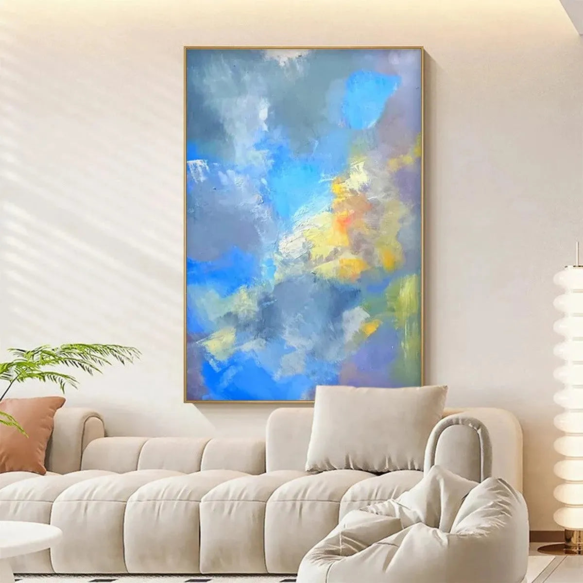SKYSCAPE SERENADE: Abstract Painting, Blue and Yellow Wall Art, Textured Canvas, Vertical - Image 9