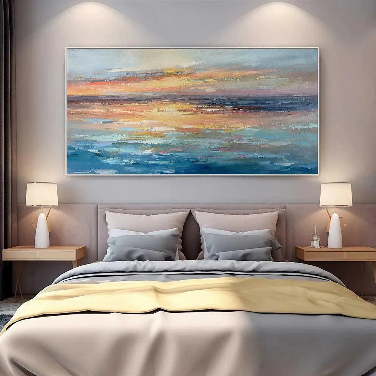 SERENE SUNSET: Panoramic Seascape Painting, Textured Wall Art, Horizontal Canvas, Beach Decor - Image 8