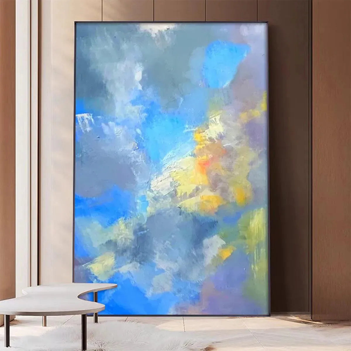 SKYSCAPE SERENADE: Abstract Painting, Blue and Yellow Wall Art, Textured Canvas, Vertical - Image 2