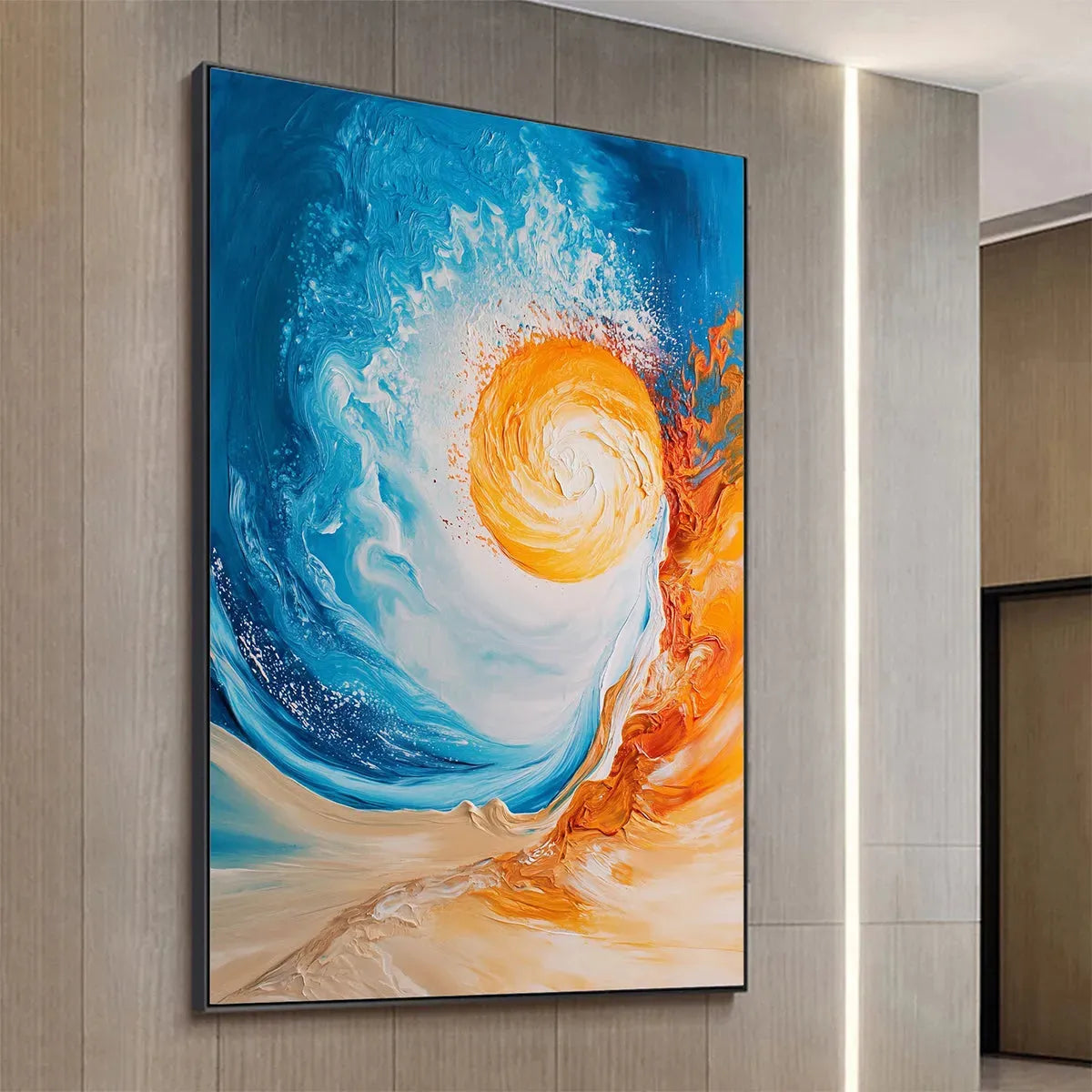 SOLAR FLARE: Abstract Ocean Sunrise Impasto Oil Painting - Image 4