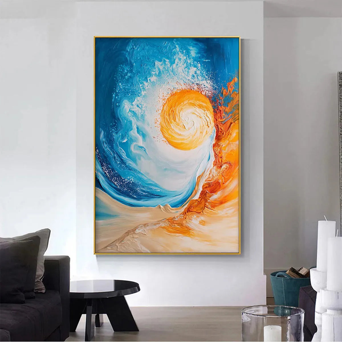 SOLAR FLARE: Abstract Ocean Sunrise Impasto Oil Painting - Image 2