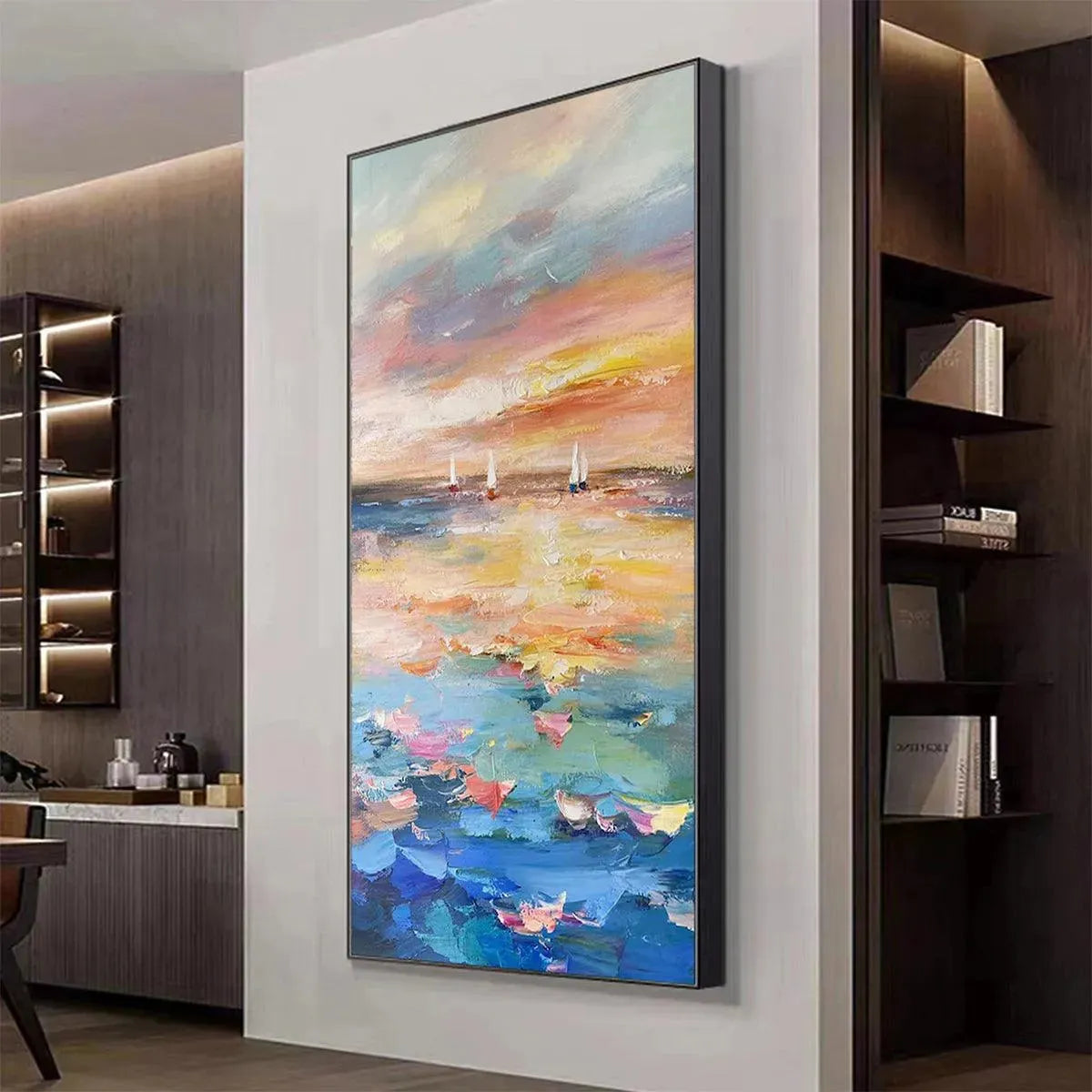 SAILING AT SUNSET: Colorful Seascape Painting, Textured Wall Art, Vertical Canvas, Beach Decor - Image 5