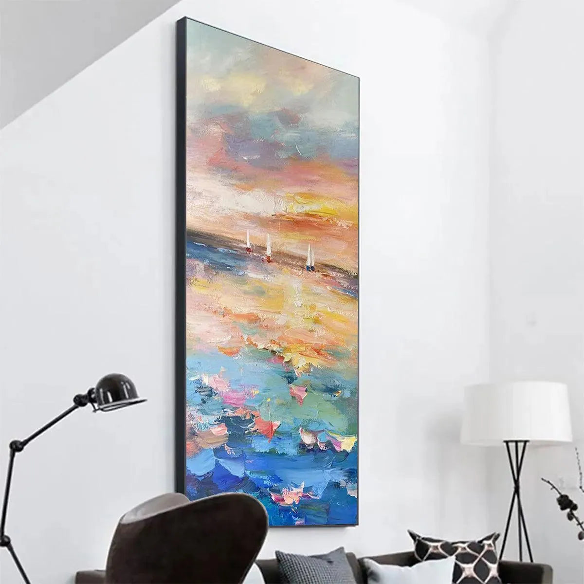 SAILING AT SUNSET: Colorful Seascape Painting, Textured Wall Art, Vertical Canvas, Beach Decor - Image 7