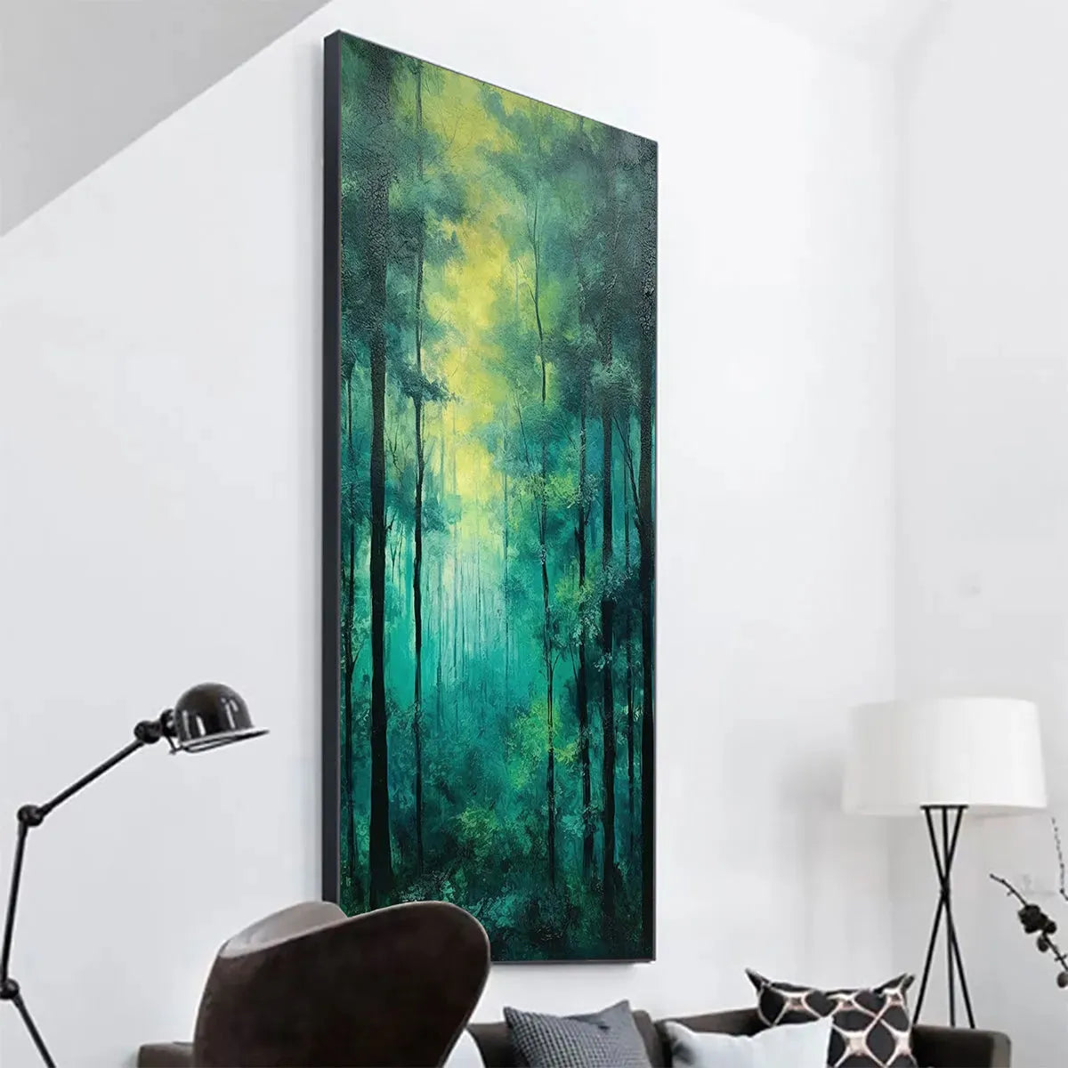 EMERALD FOREST PATH: Vertical Forest Painting, Green Woodland Scene, Nature Wall Art, Living Room - Image 7