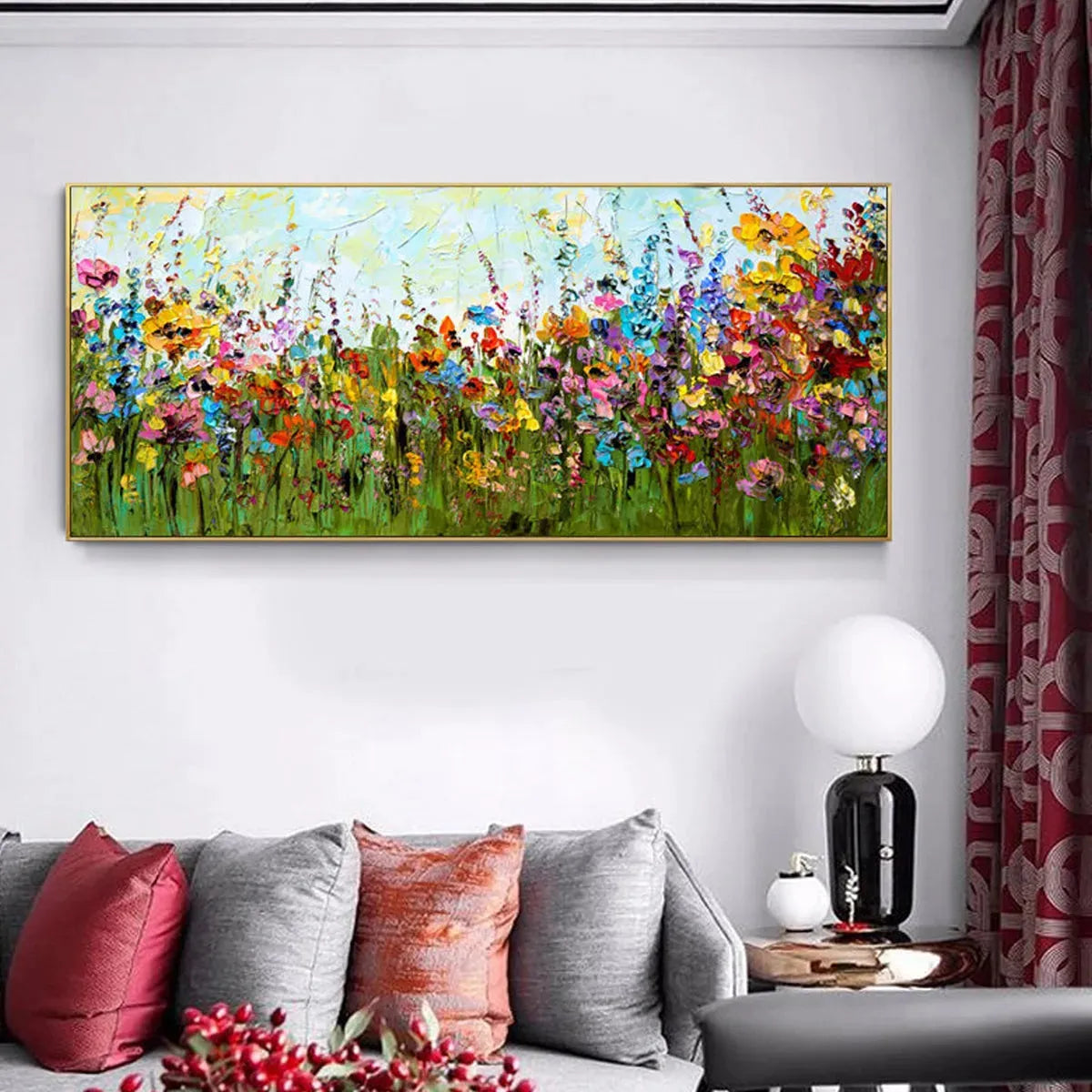 WILD BLOOM MEADOW: Panoramic Impasto Wildflower Oil Painting - Image 2
