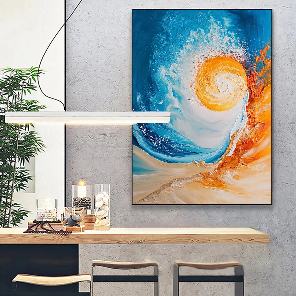 SOLAR FLARE: Abstract Ocean Sunrise Impasto Oil Painting - Image 7