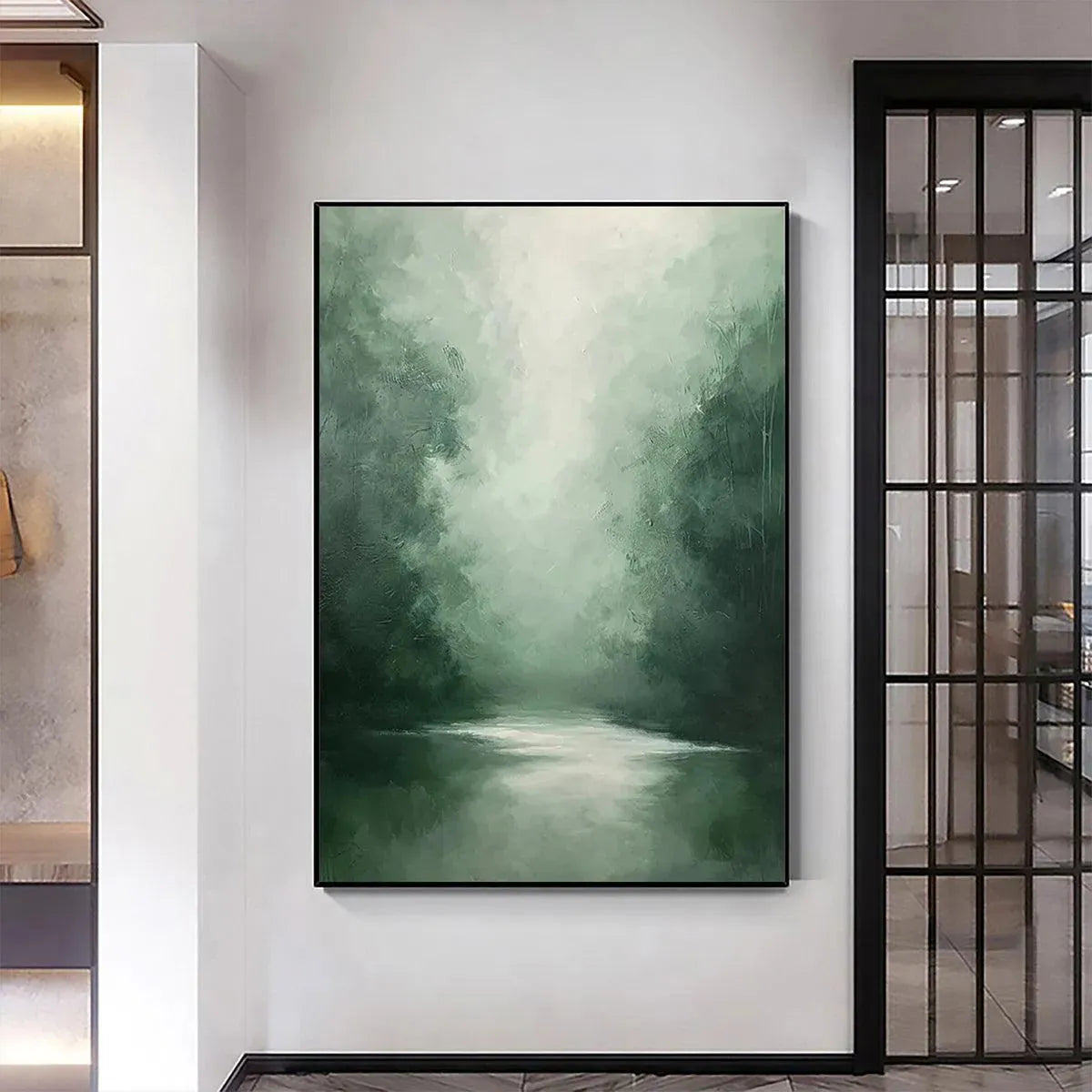 MISTY GREEN FOREST: Atmospheric Forest Landscape Painting, Vertical Wall Art - Image 2