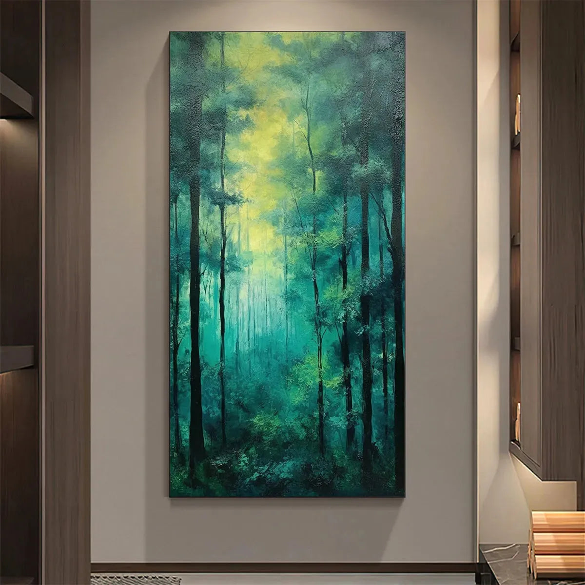 EMERALD FOREST PATH: Vertical Forest Painting, Green Woodland Scene, Nature Wall Art, Living Room - Image 8