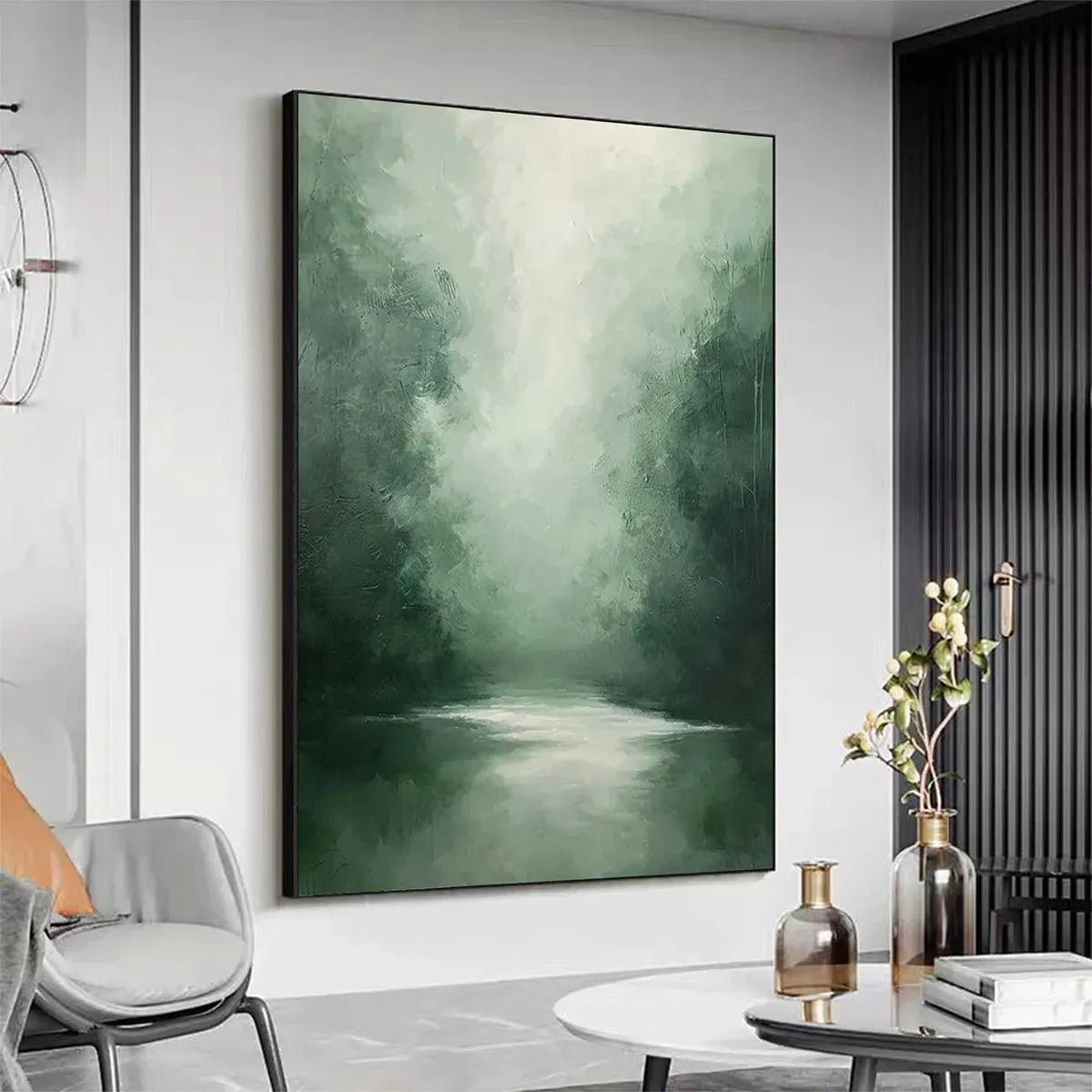 MISTY GREEN FOREST: Atmospheric Forest Landscape Painting, Vertical Wall Art - Image 5