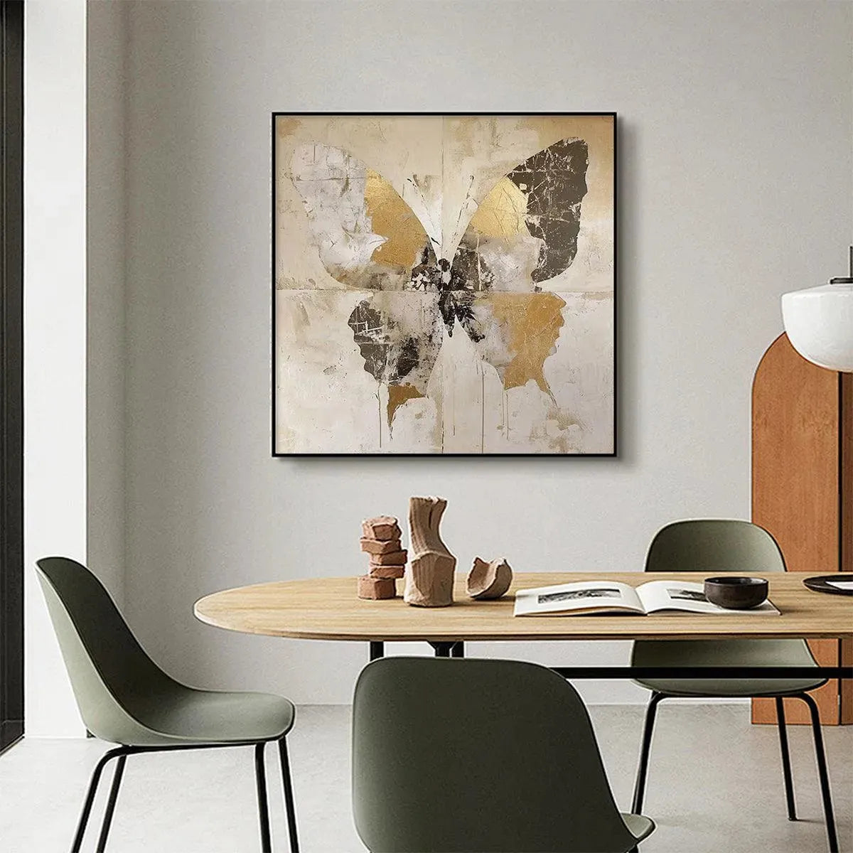 GOLDEN MONARCH: Gold Butterfly Painting, Square Canvas Art, Textured Wall Art, Beige and Gold Decor - Image 7