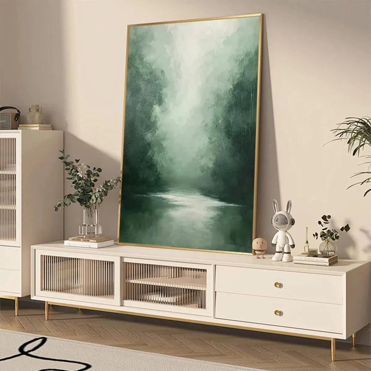 MISTY GREEN FOREST: Atmospheric Forest Landscape Painting, Vertical Wall Art - Image 7
