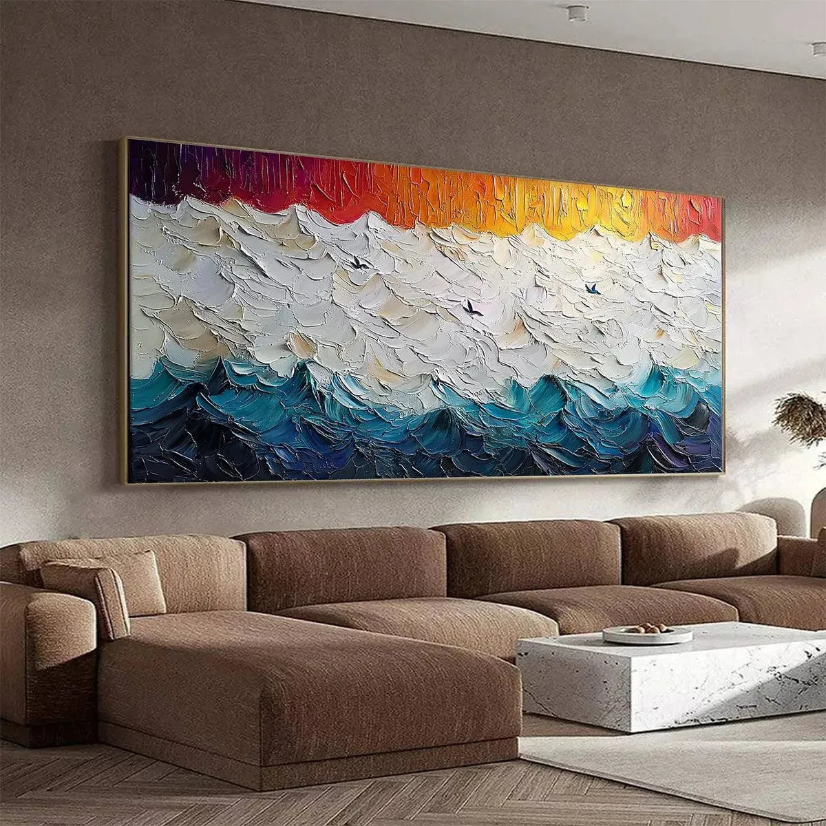 STORMY SKIES: Panoramic Ocean Painting, Impasto, Palette Knife - Image 3