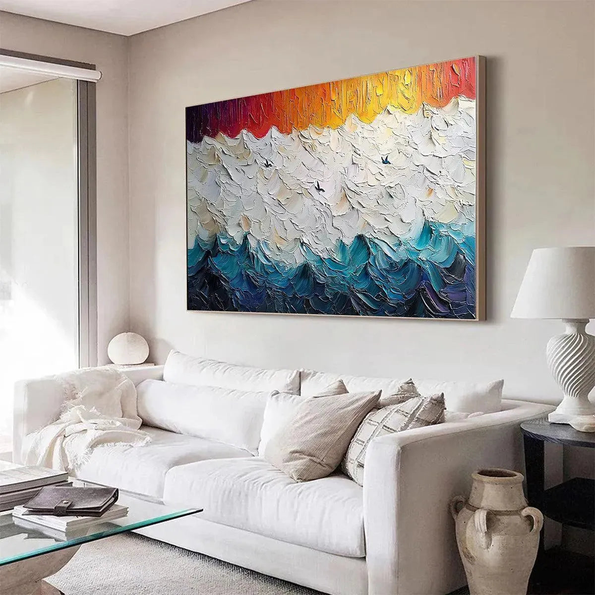 STORMY SKIES: Panoramic Ocean Painting, Impasto, Palette Knife - Image 5
