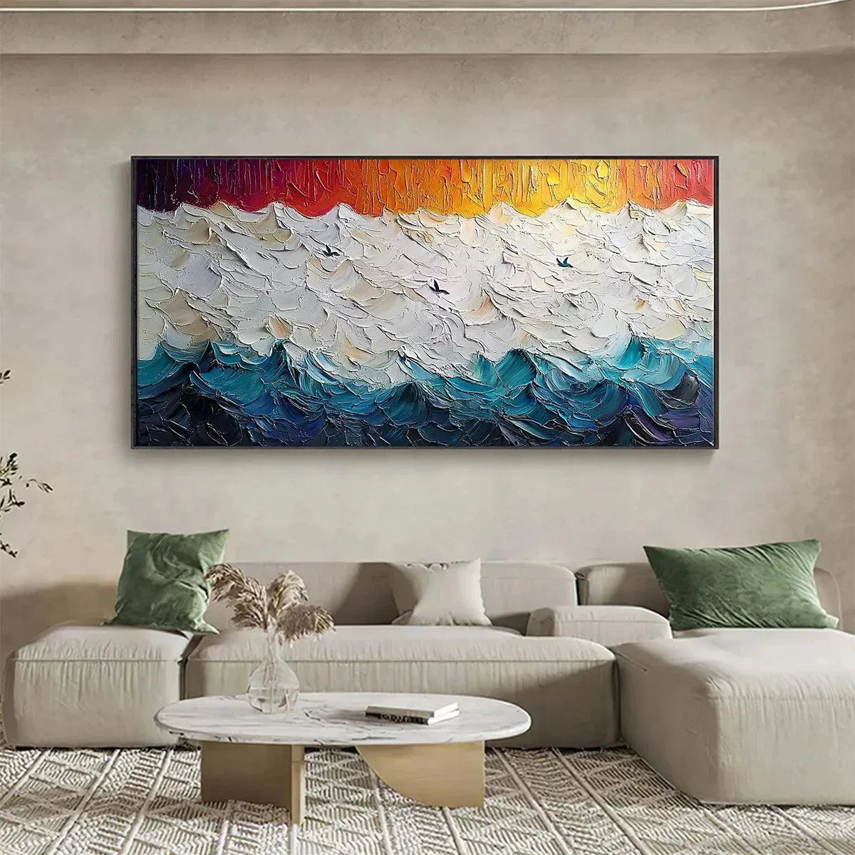 STORMY SKIES: Panoramic Ocean Painting, Impasto, Palette Knife - Image 2