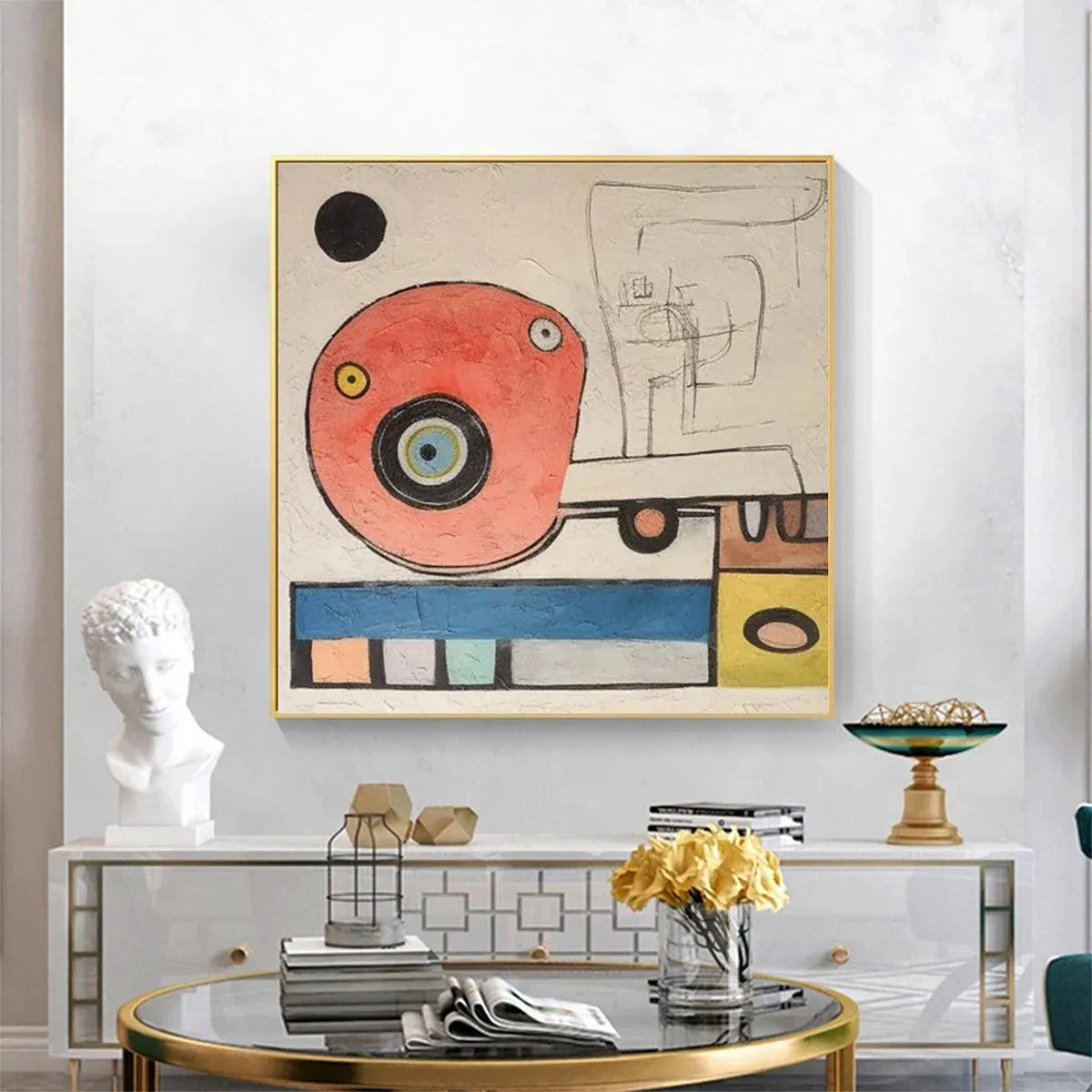 PLAYFUL TRUCK: Whimsical Abstract Painting, Square Wall Art - Image 8