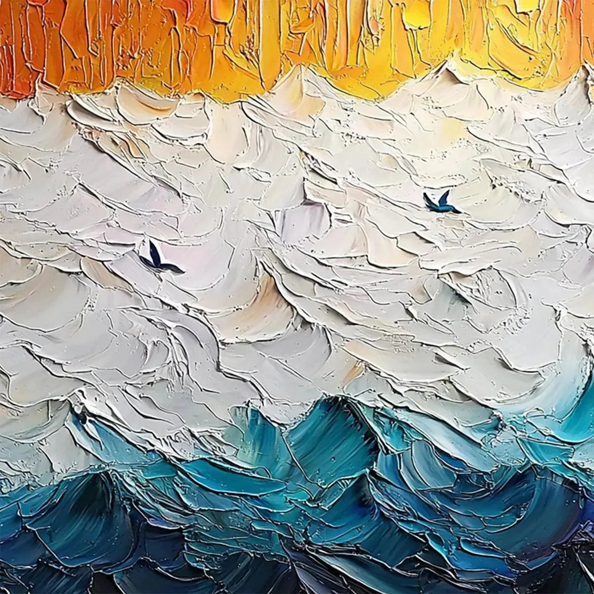 STORMY SKIES: Panoramic Ocean Painting, Impasto, Palette Knife - Image 4
