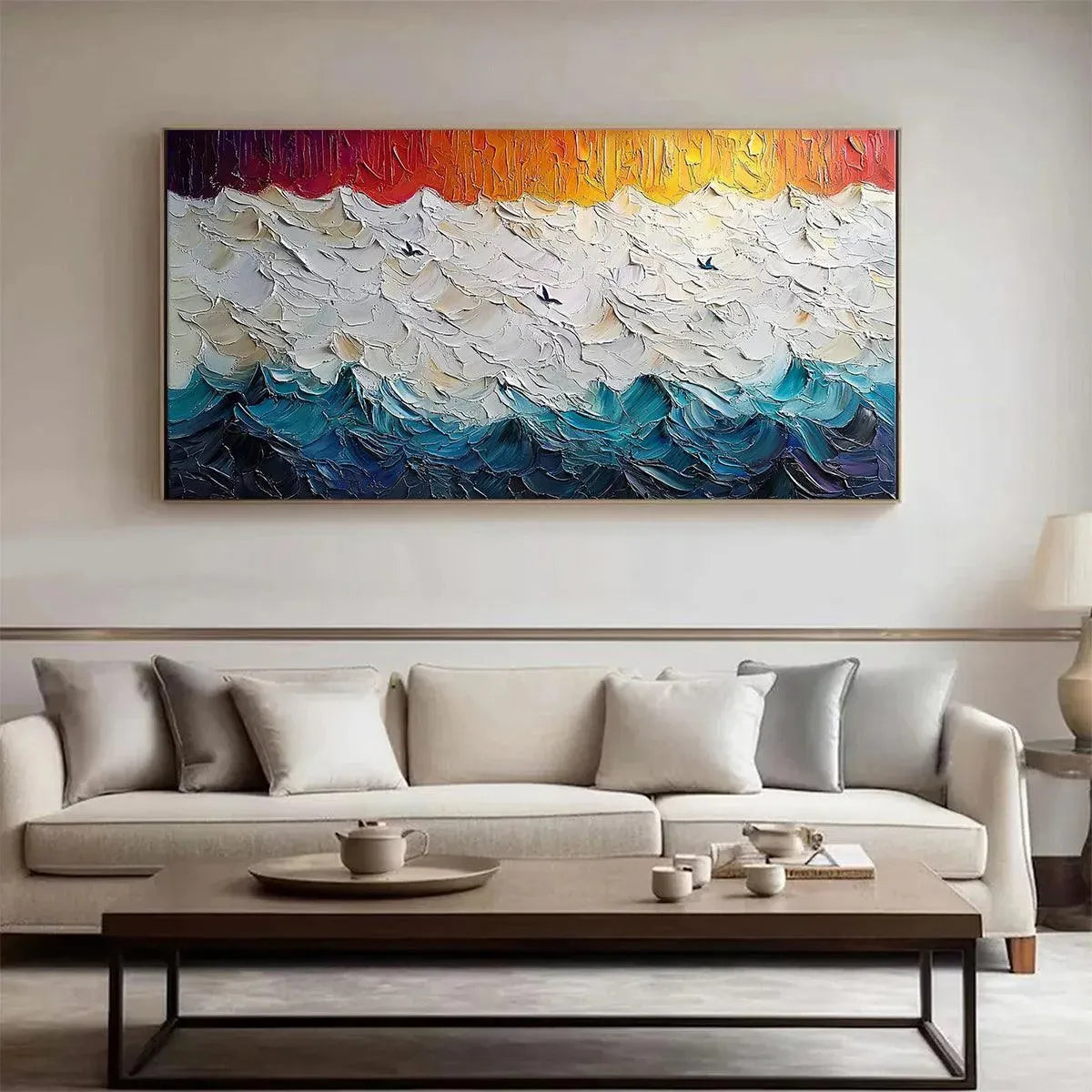 STORMY SKIES: Panoramic Ocean Painting, Impasto, Palette Knife - Image 7
