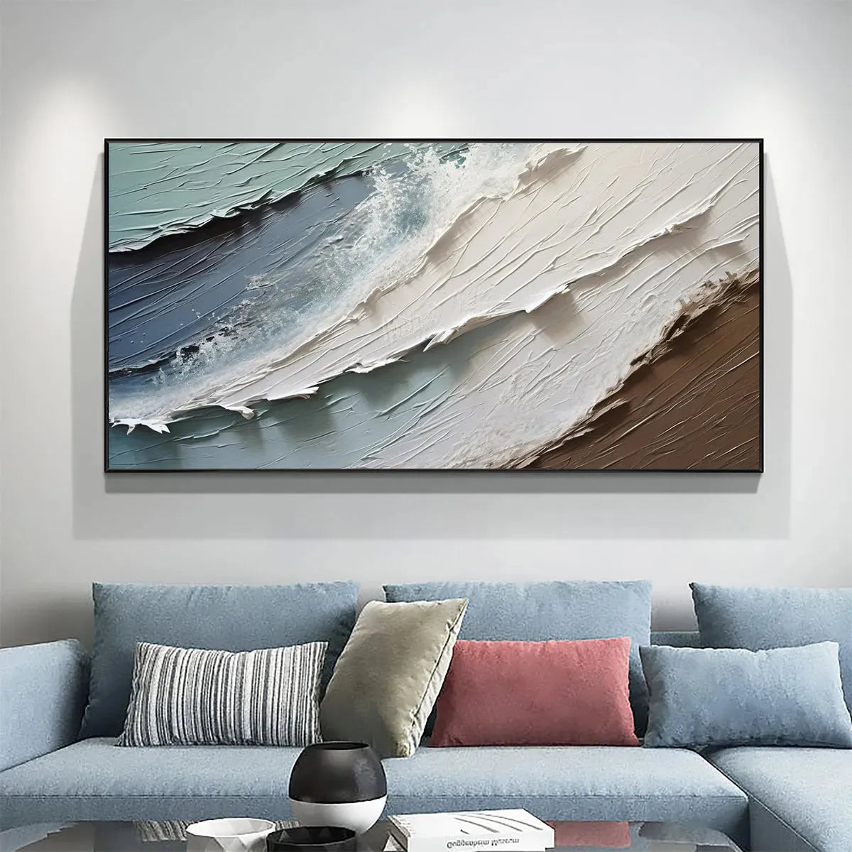 COASTAL TEXTURES: Panoramic Abstract Seascape, Impasto, Palette Knife - Image 2