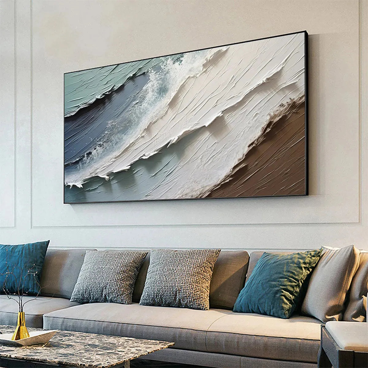 COASTAL TEXTURES: Panoramic Abstract Seascape, Impasto, Palette Knife - Image 4