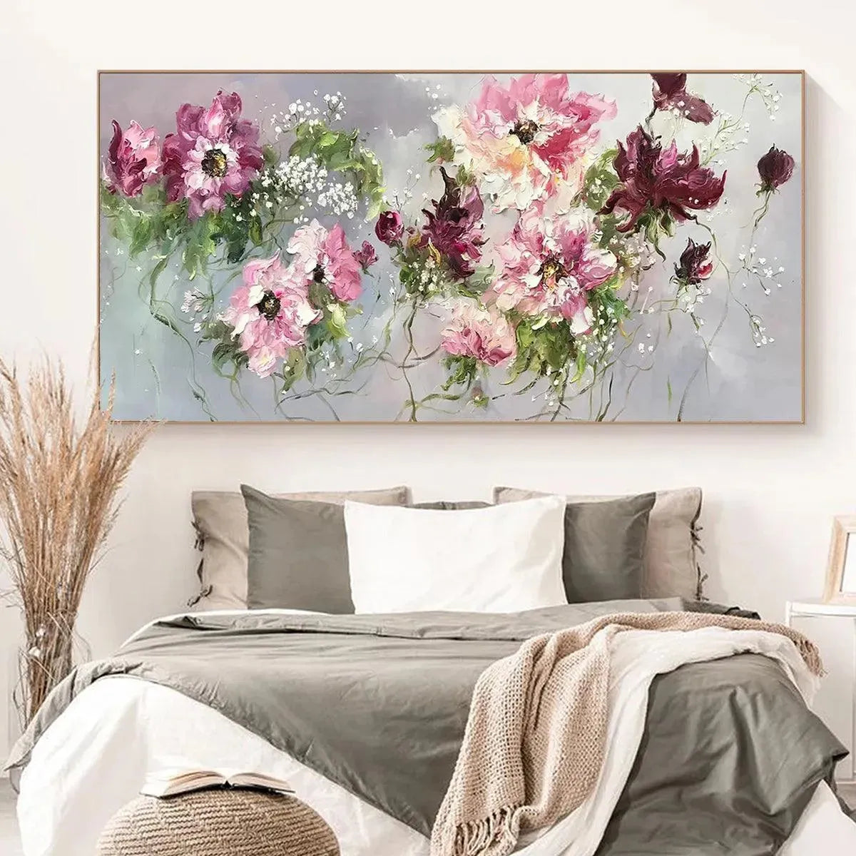 WILD ROSE WHISPERS: Floral Painting, Panoramic Wall Art, Romantic Decor, Pink and Burgundy Flowers - Image 7