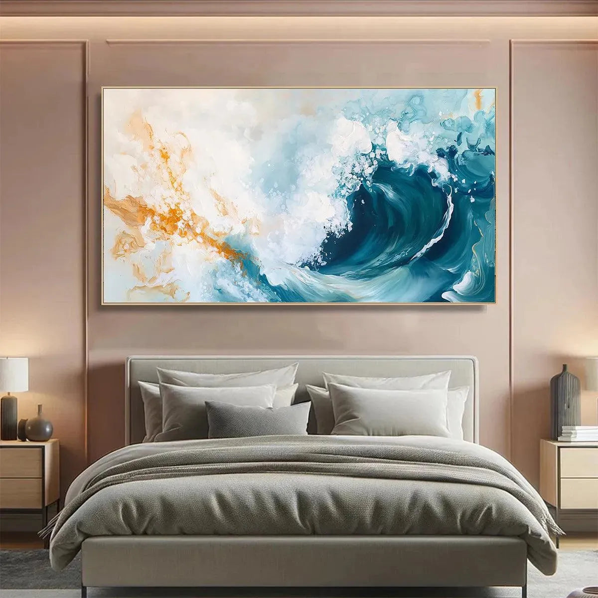AQUAMARINE CREST: Panoramic Abstract Ocean Wave Painting - Image 2