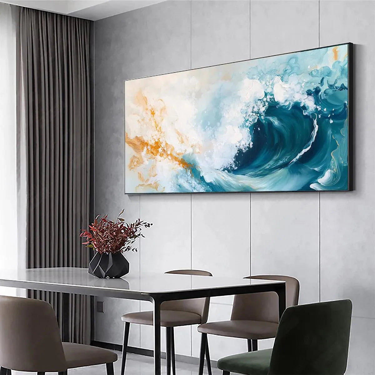AQUAMARINE CREST: Panoramic Abstract Ocean Wave Painting - Image 3