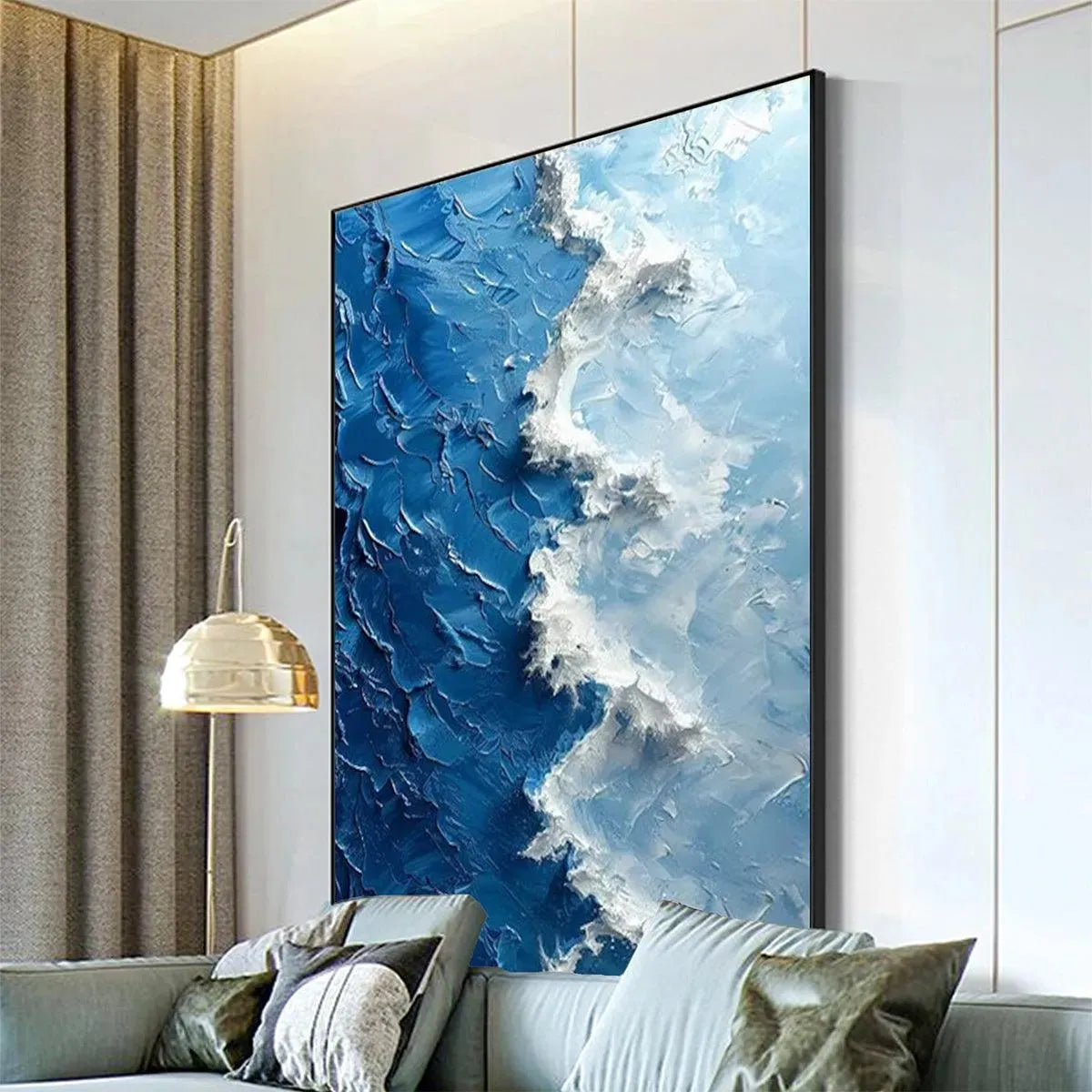 OCEANIC WHISPERS: Textured Ocean Painting, Blue Abstract Wall Art, Vertical Canvas, Impasto Decor - Image 6