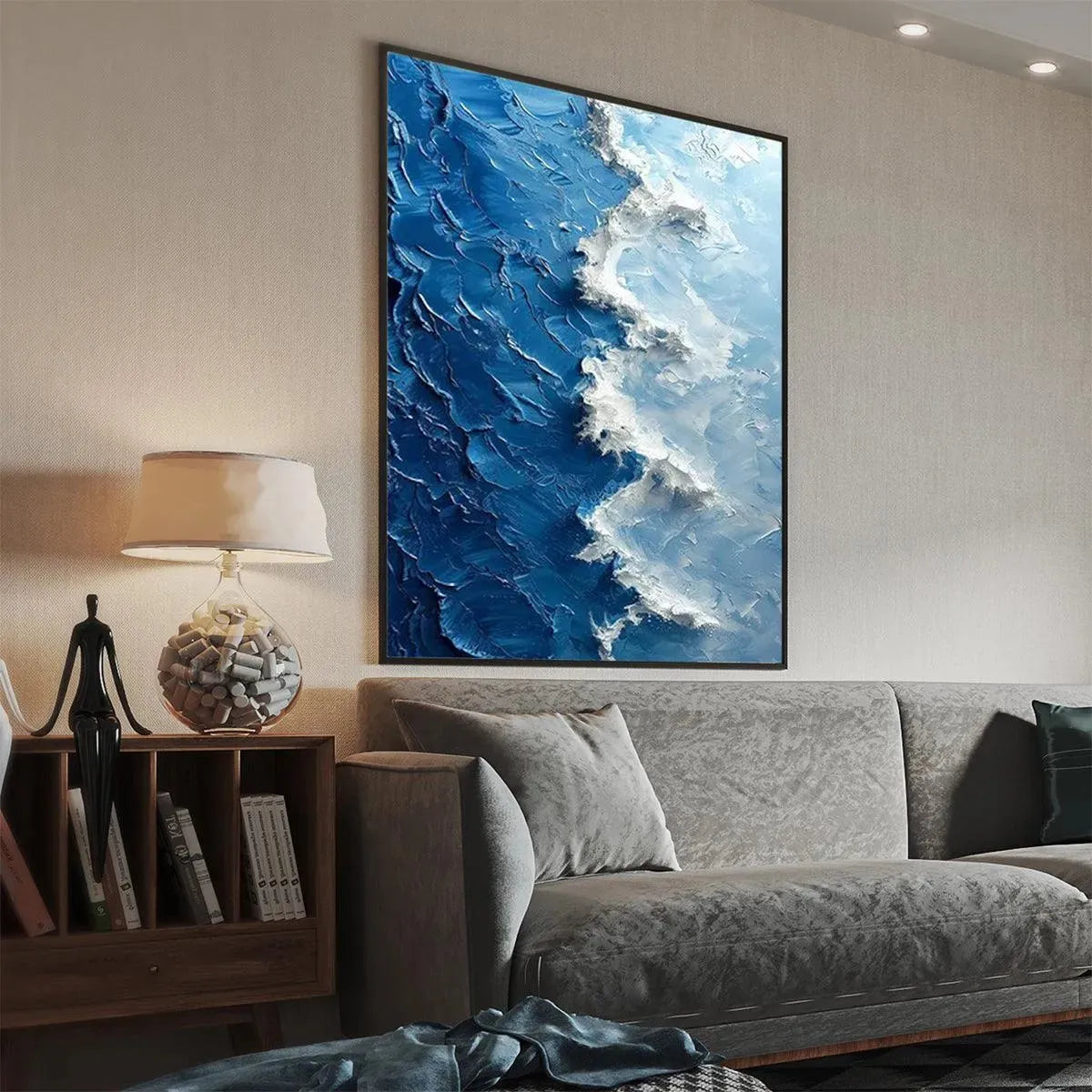 OCEANIC WHISPERS: Textured Ocean Painting, Blue Abstract Wall Art, Vertical Canvas, Impasto Decor - Image 8