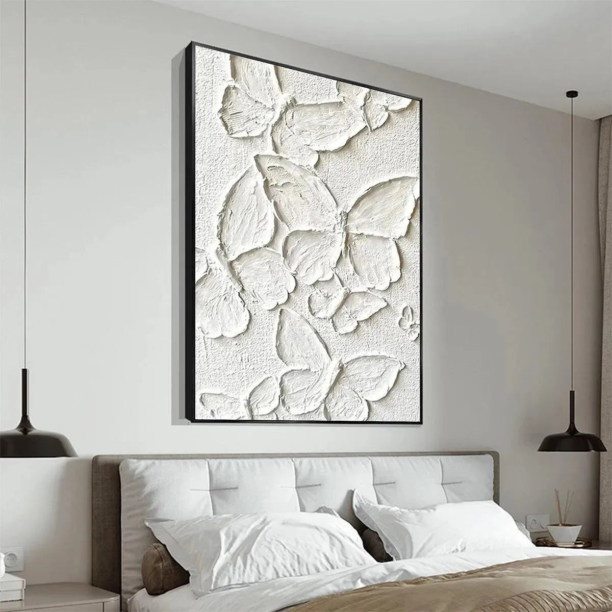 WHITE BUTTERFLIES: 3D Butterfly Impasto Painting, Vertical Wall Art - Image 4